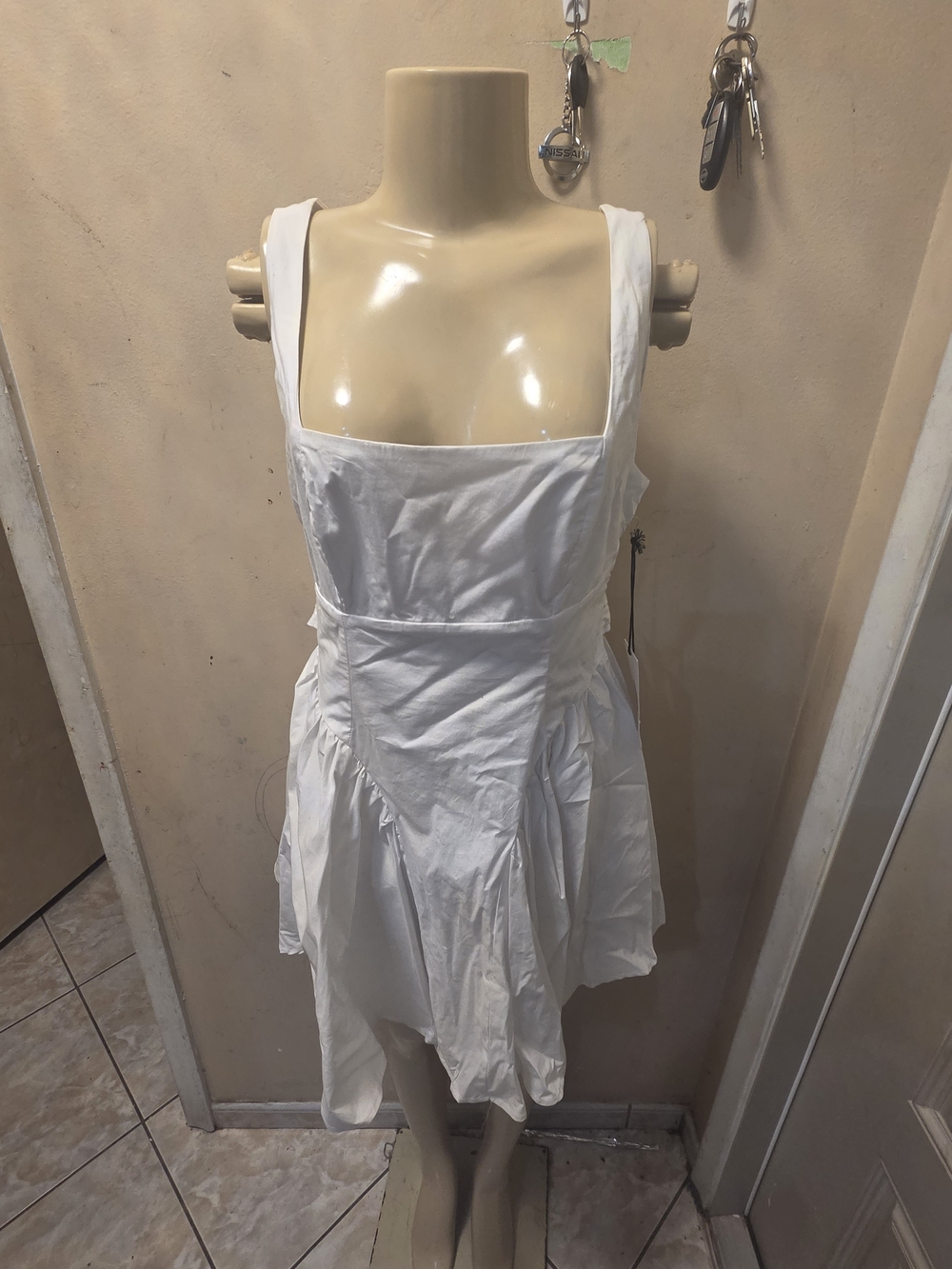 White Sleeveless Square-Neck Dress